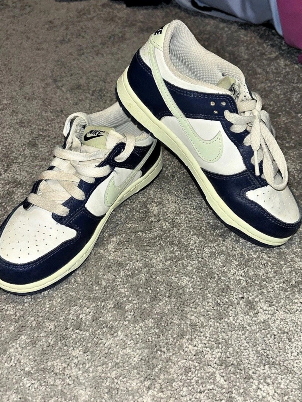 Nike Dunk Low Shoes Kids Size 1 Sail Volt Tint Midnight Navy